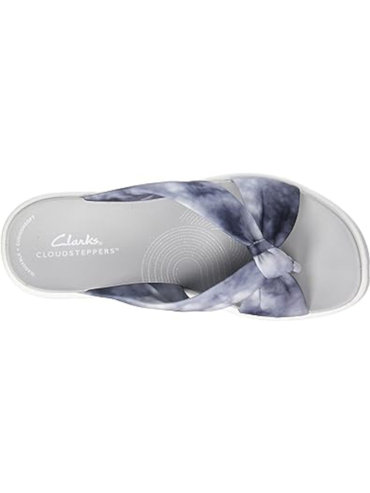CLOUD STEPPERS BY CLARKS Womens Black Combination Gray Tie Dye Knotted Flexible Sole 1" Platform Cushioned Comfort Drift Round Toe Wedge Slip On Sandals Shoes 8 W