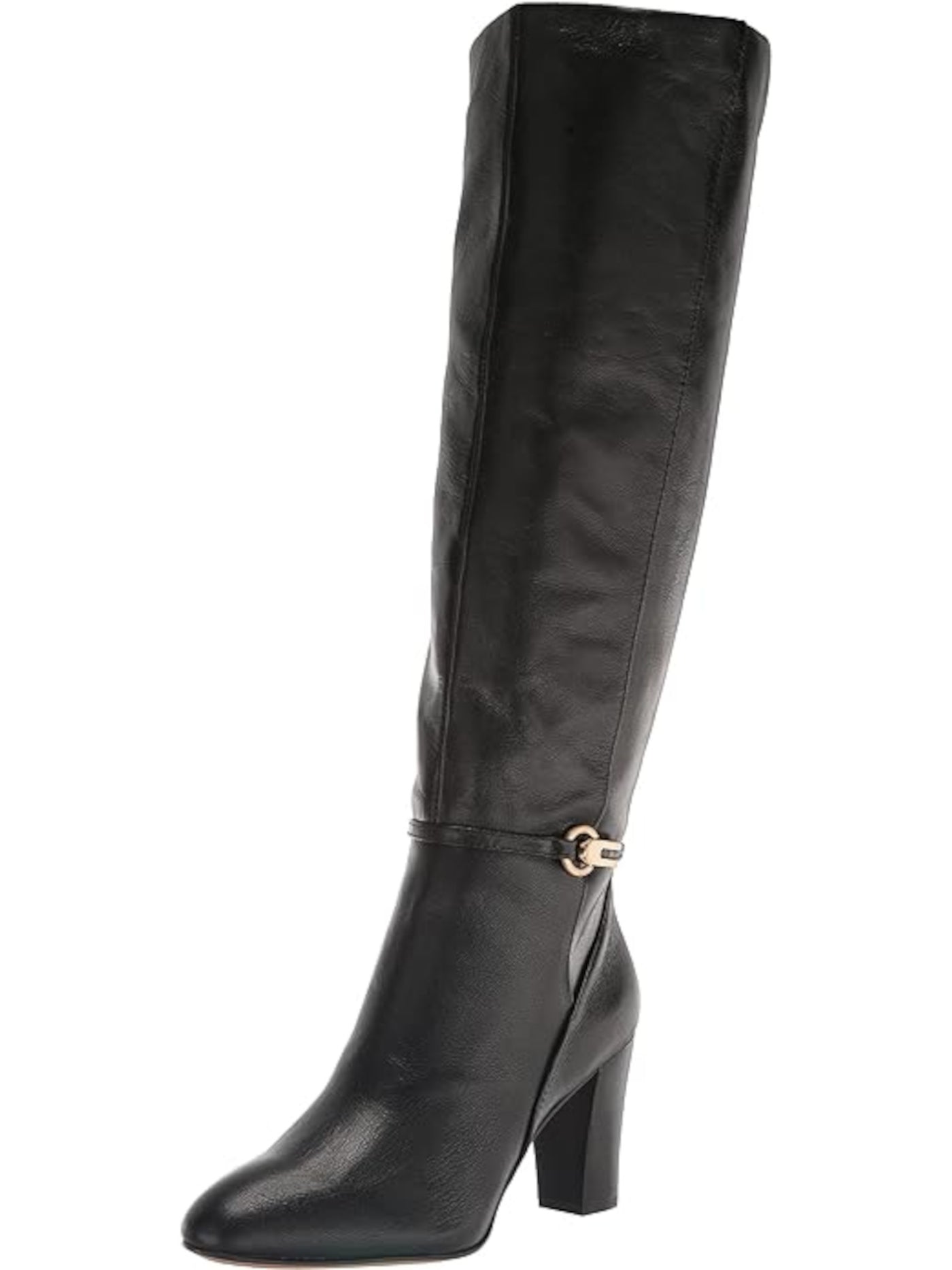 FRANCO SARTO Womens Black Metallic Hardware Palermo Almond Toe Zip-Up Leather Dress Boots 6.5 M