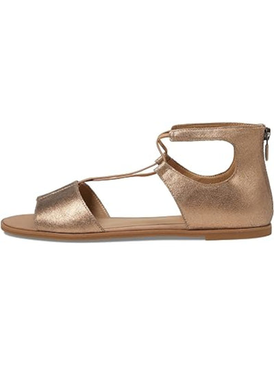 EILEEN FISHER Womens Gold Elastic Straps Padded Rose Open Toe Zip-Up Leather Sandals Shoes 11 M