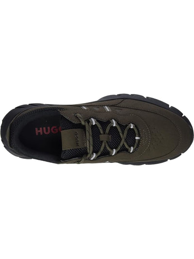 HUGO Mens Green Mixed Media 1" Platform Heel Pull-Tab Grommet Mesh Padded Reflective Kyle Round Toe Wedge Lace-Up Athletic Training Shoes 45