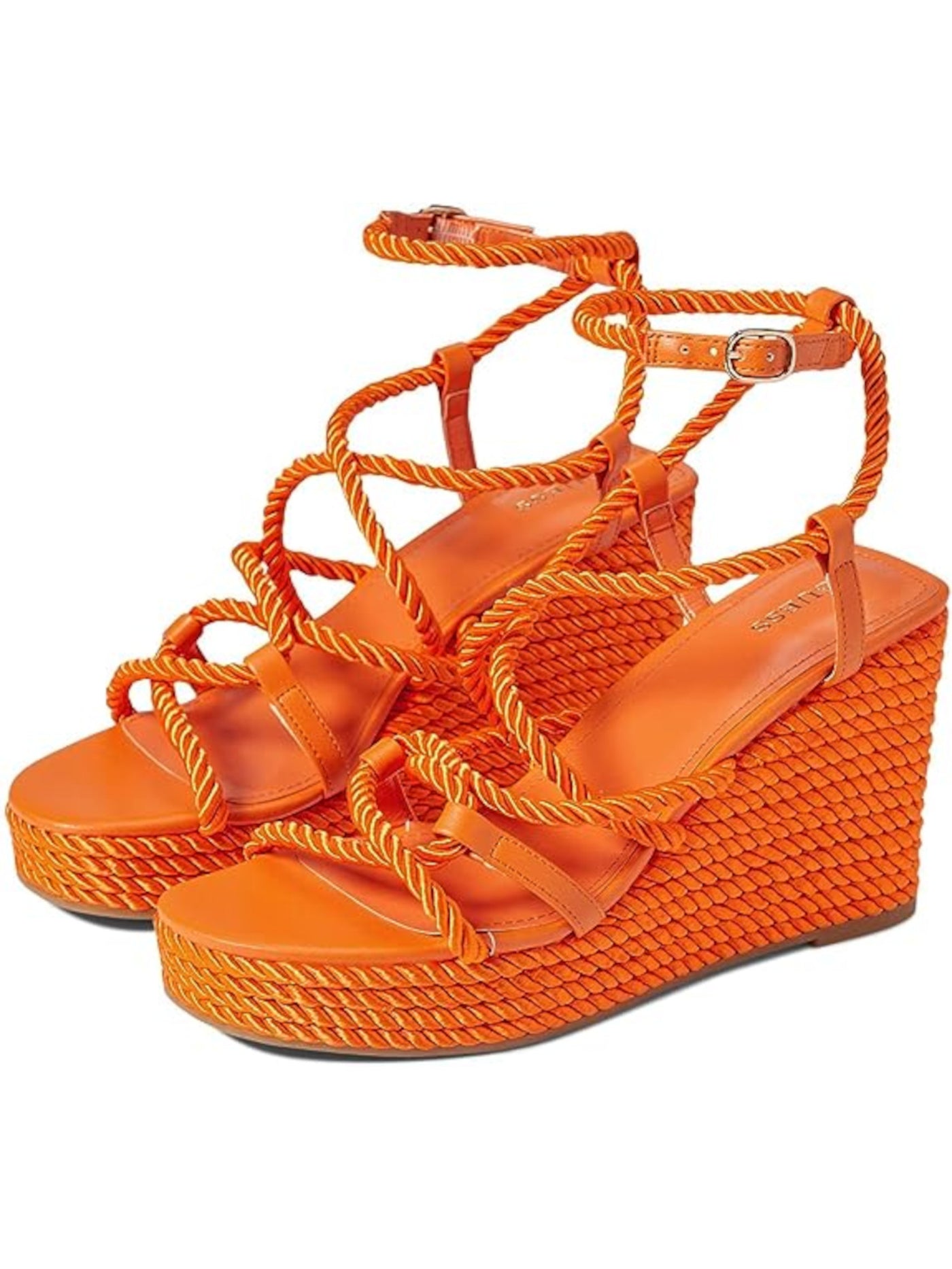 GUESS Womens Orange Textured Rope Wrapped 1" Platform Padded Adjustable Strap Ankle Strap Natesha Round Toe Wedge Buckle Heeled Sandal 6.5 M