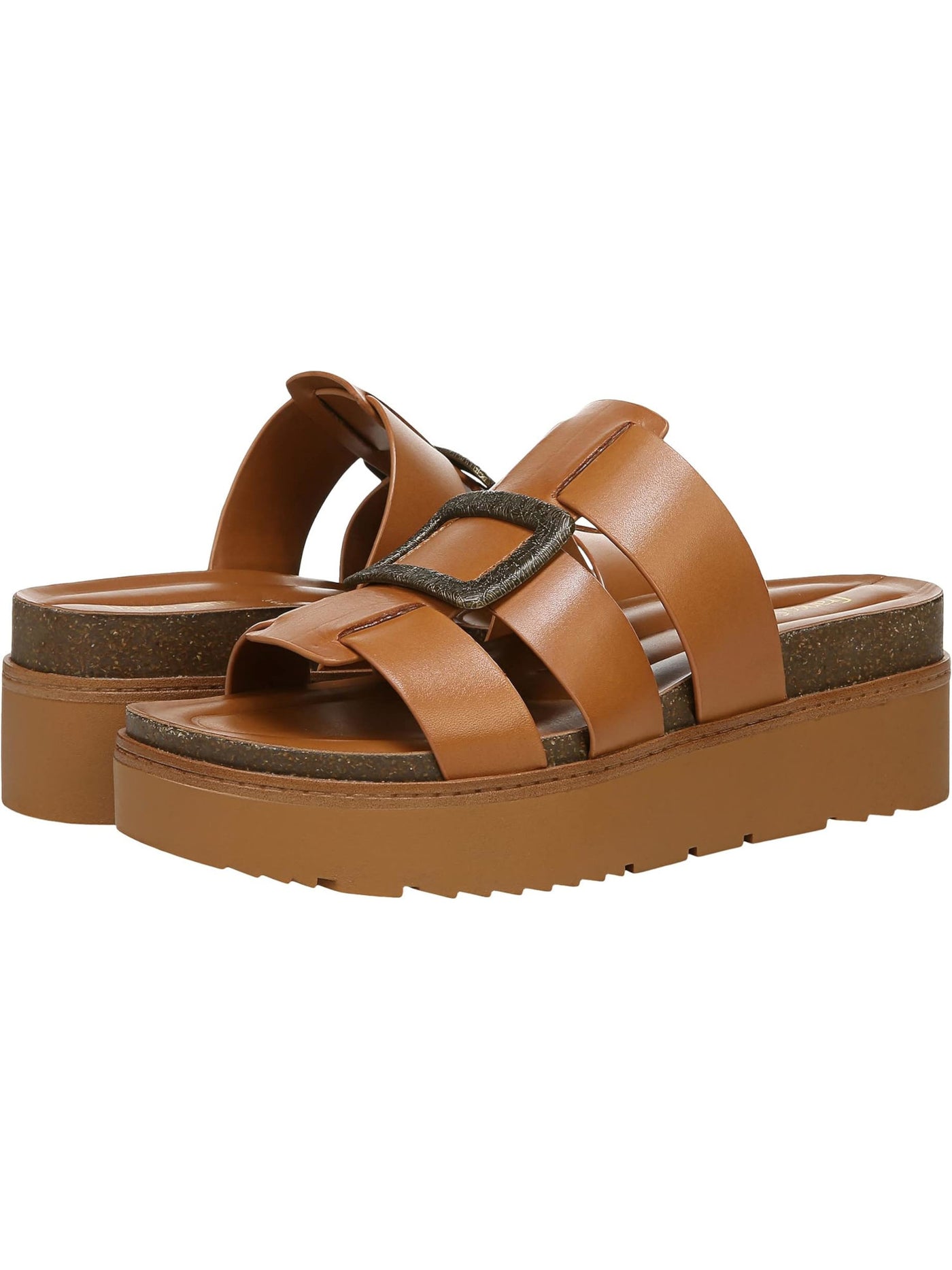 FRANCO SARTO Womens Brown Buckle Accent Comfort Patricia Round Toe Wedge Slip On Leather Slide Sandals 5.5 M