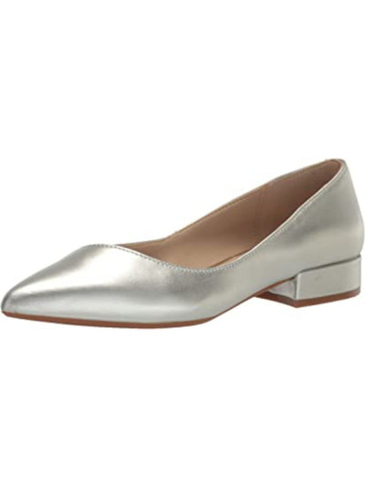 KENNETH COLE NEW YORK Womens Silver Cushioned Camelia Pointed Toe Block Heel Slip On Leather Dress Flats Shoes 6 M
