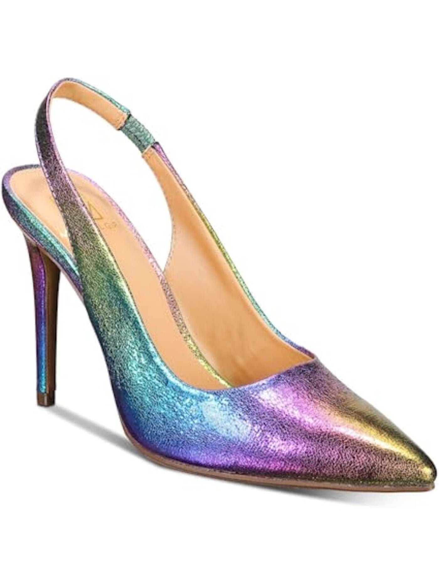 MATERIAL GIRL Womens Purple Rainbow Iridescent Padded Stretch Darcie 2 Slip On Slingback 7 M