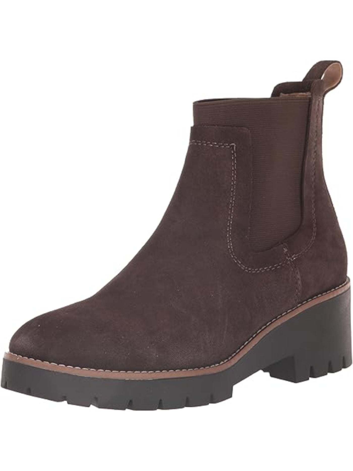 AQUA Womens Brown Side Goring Padded Back Pull-Tab Waterproof Slip Resistant Demi Round Toe Wedge Leather Chelsea Boot 9.5 M