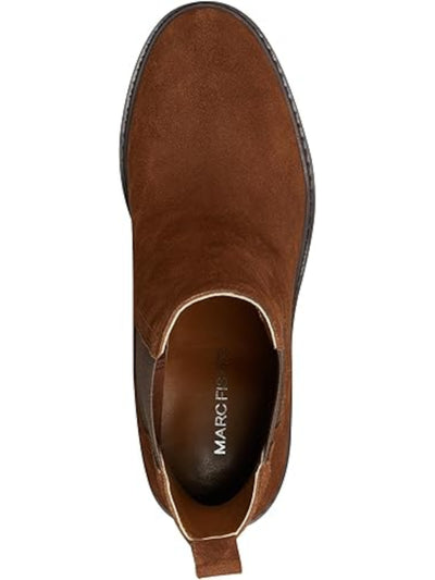 MARC FISHER Womens Brown Heel Pull-Tab Goring Padded Modesty Round Toe Stacked Heel Chelsea Boot 10 M