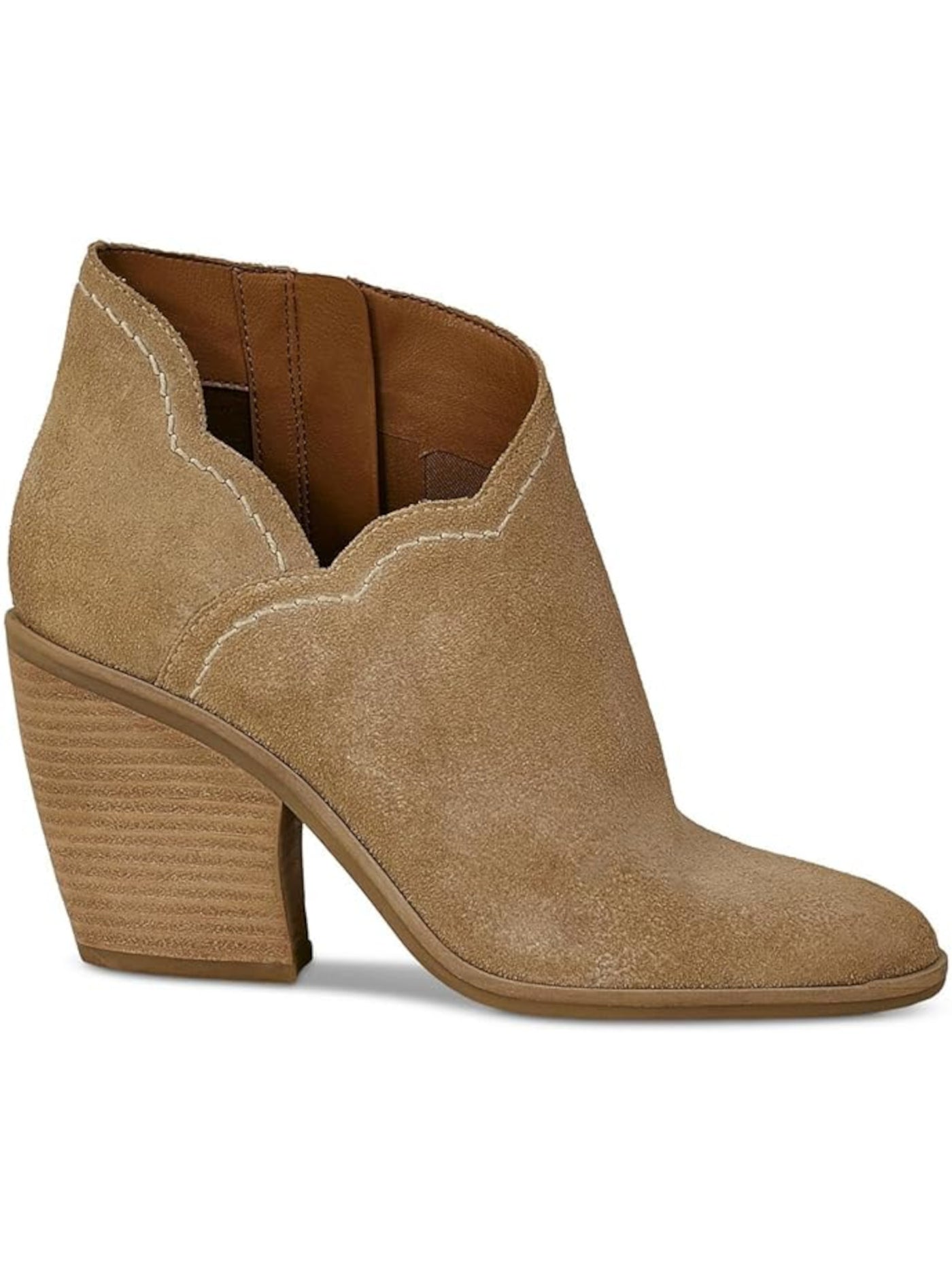 LUCKY BRAND Womens Beige V-Notch Scalloped Lakelyy Almond Toe Stacked Heel Zip-Up Leather Booties 6 M