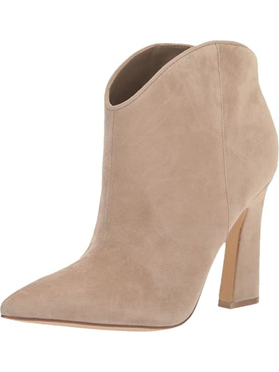 MARC FISHER LTD Womens Beige Padded Masina Pointed Toe Flare Leather Heeled Boots 10 M