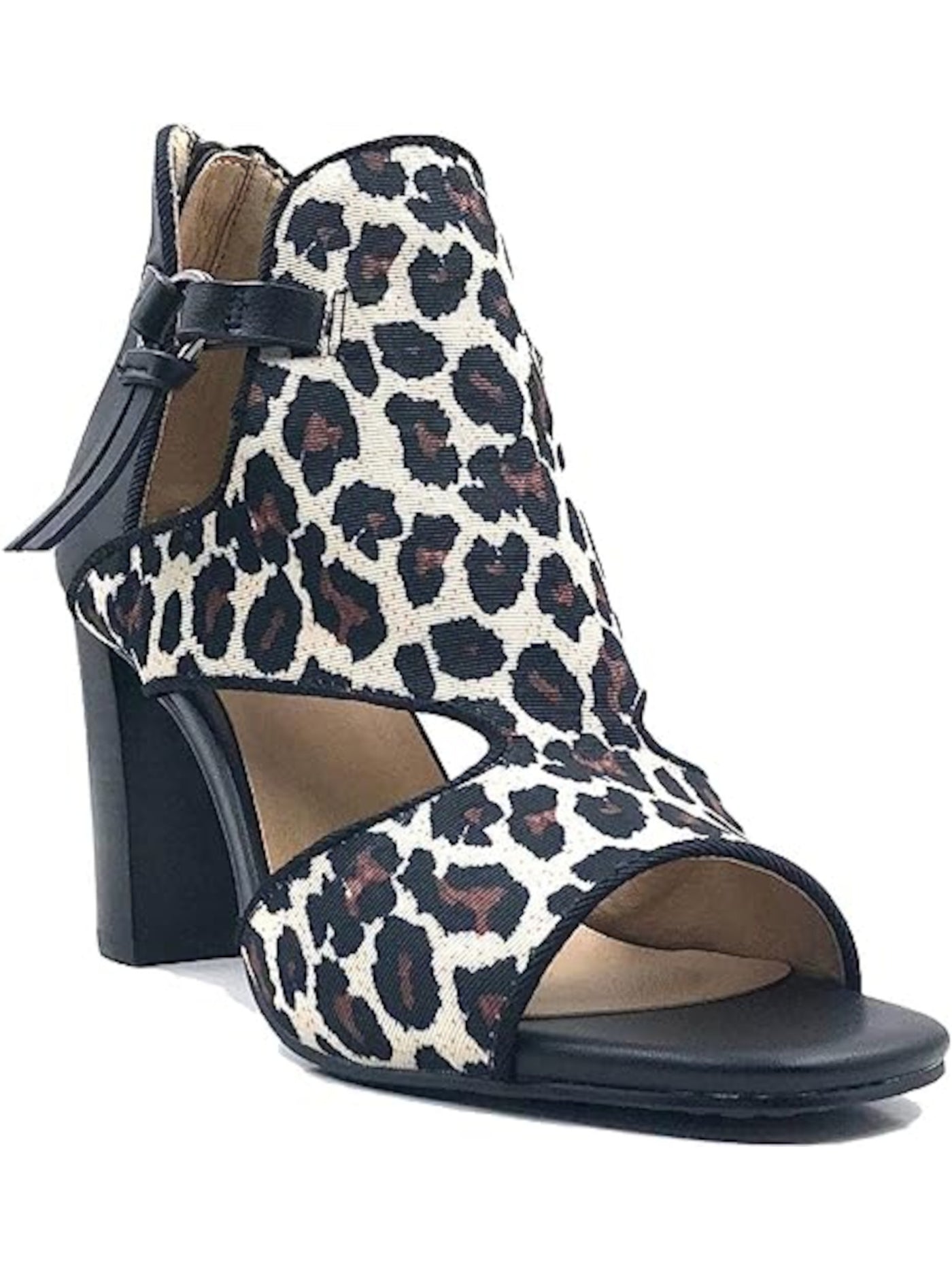 JANE AND THE SHOE Womens White Leopard Print Breathable Comfort Isabelle Round Toe Block Heel Zip-Up Dress Sandals Shoes 8.5