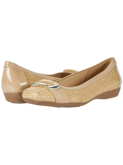 ANNE KLEIN SPORT Womens Beige Stretch Lightweight Woven Buckle Accent Cushioned Uplift Square Toe Wedge Slip On Ballet Flats 8.5 M
