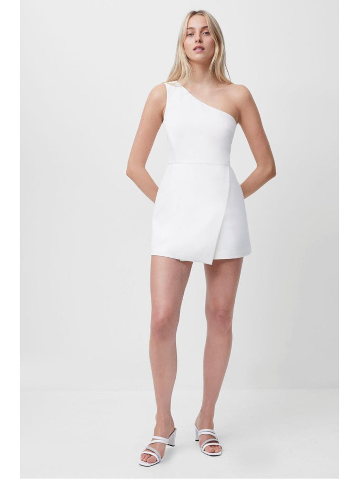 FRENCH CONNECTION Womens White Zippered Sleeveless Asymmetrical Neckline Mini Party Faux Wrap Dress 0