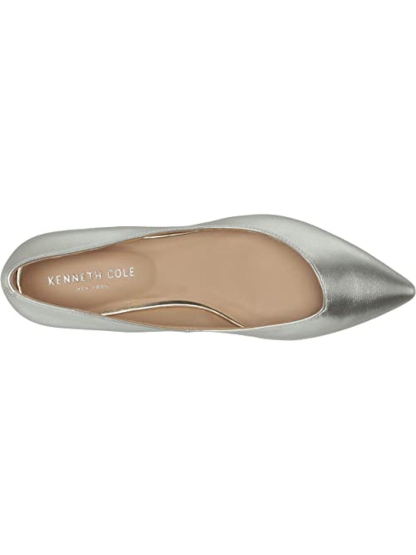 KENNETH COLE NEW YORK Womens Silver Cushioned Camelia Pointed Toe Block Heel Slip On Leather Dress Flats Shoes