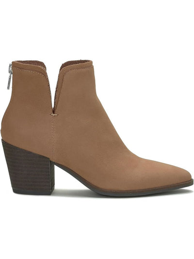 LUCKY BRAND Womens Brown V-Notched Padded Beylon Almond Toe Stacked Heel Zip-Up Leather Booties 6 M