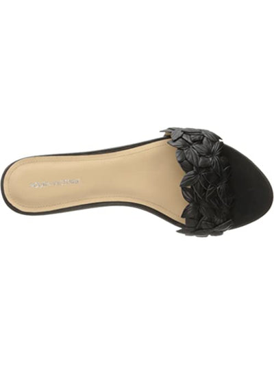 POUR LA VICTOIRE Womens Black Padded Embellished Lani Round Toe Block Heel Slip On Leather Slide Sandals Shoes 7.5