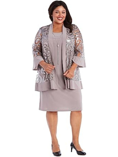 R&M RICHARDS WOMAN Womens Gray Sheer Embroidered 3/4 Sleeve Open Front Wear To Work Cardigan Plus 20W
