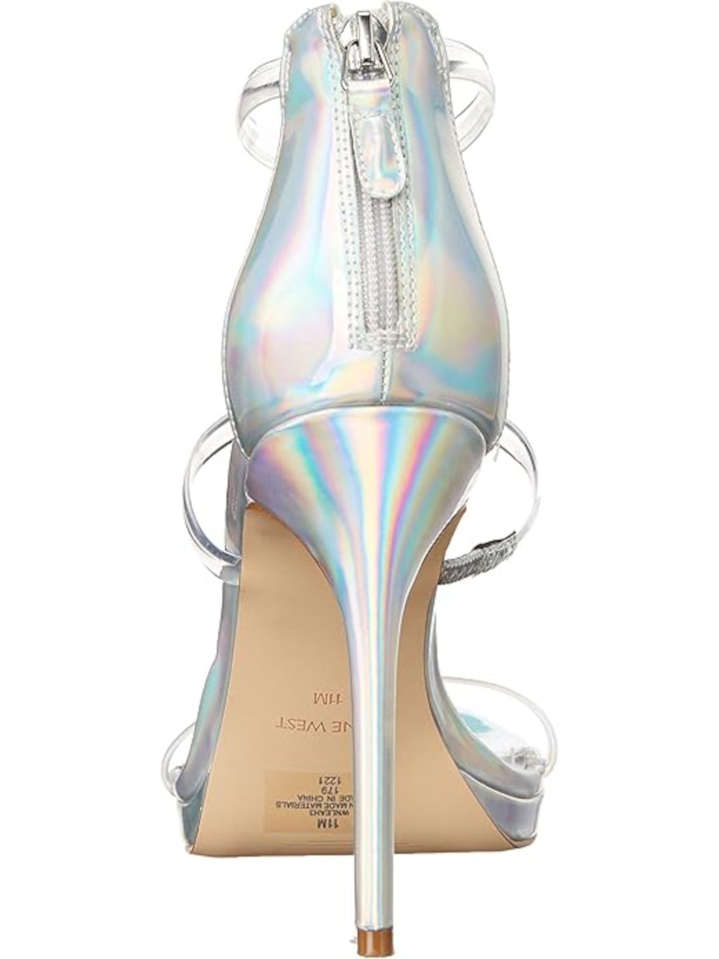 NINE WEST Womens Silver Translucent Strappy Leah Round Toe Stiletto Zip-Up Dress Heeled Sandal 10 M