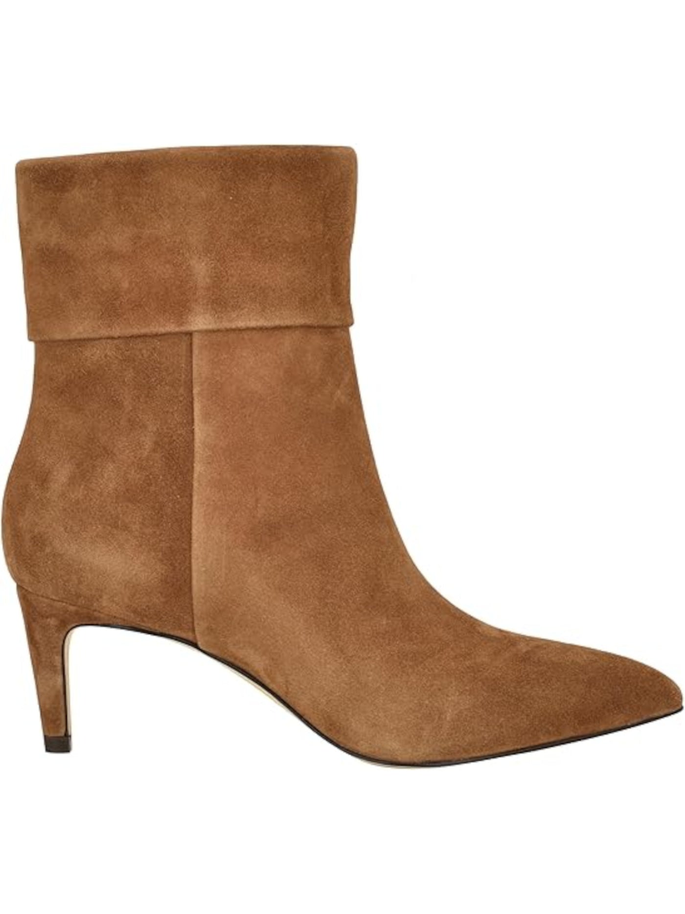 CALVIN KLEIN Womens Brown Fold Over Cuff Padded Genteel Pointed Toe Stiletto Zip-Up Leather Dress Boots 6 M