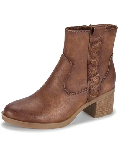 BARETRAPS Womens Brown Accent Stripe Side Pull-Tab Padded Covina Almond Toe Block Heel Zip-Up Booties 5 M