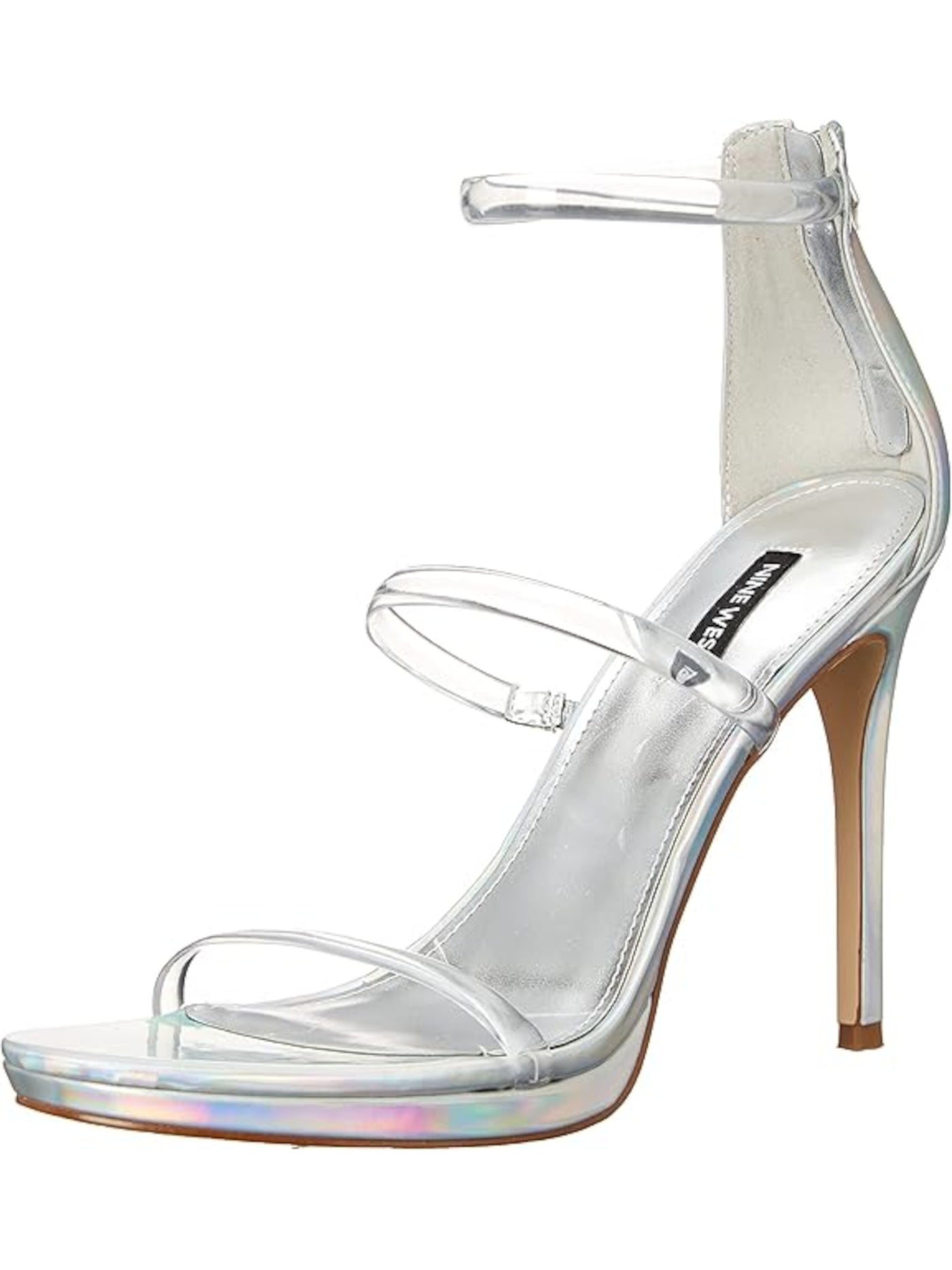 NINE WEST Womens Silver Translucent Strappy Leah Round Toe Stiletto Zip-Up Dress Heeled Sandal 10 M