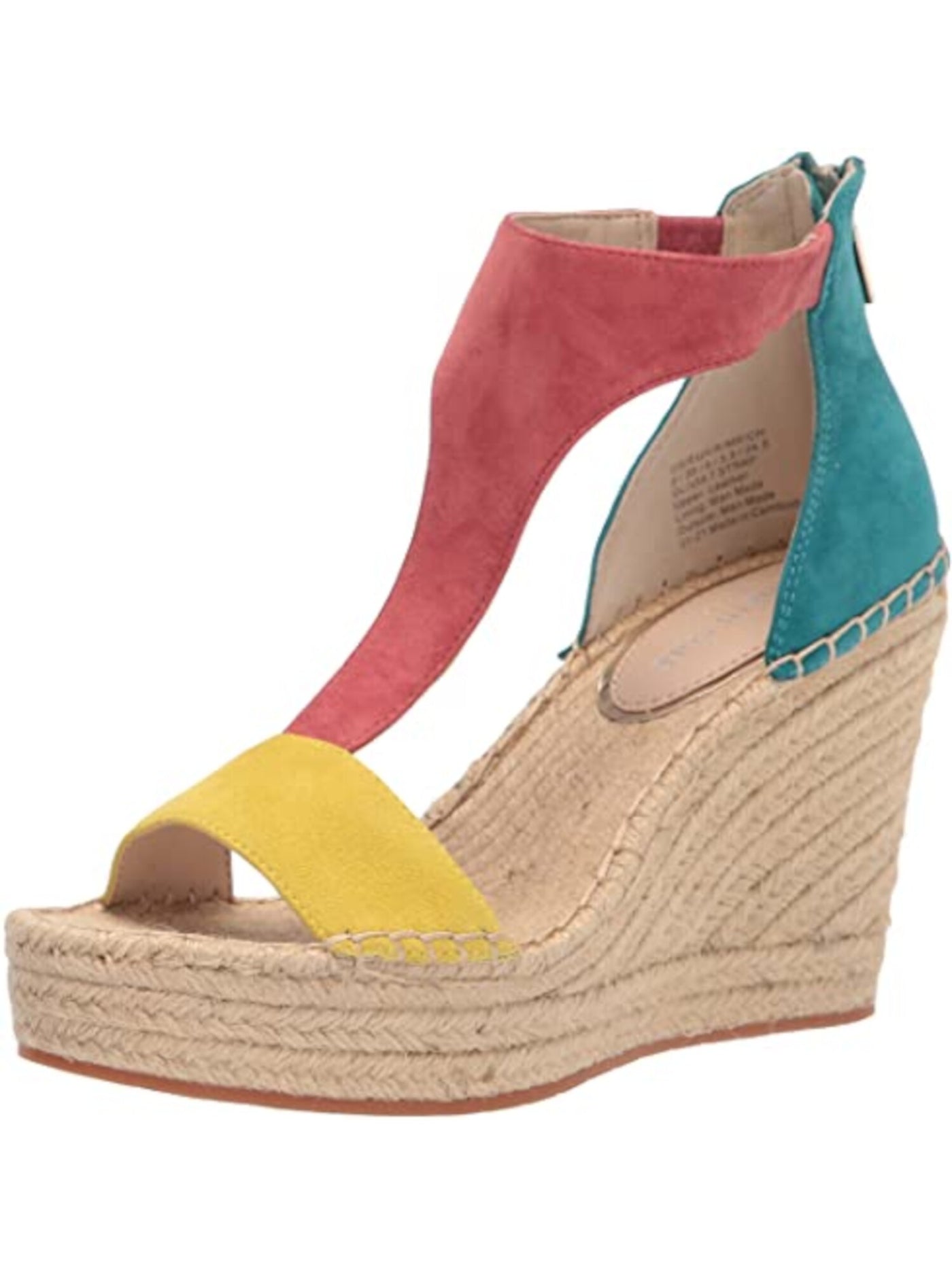 KENNETH COLE Womens Red Multi-Color 1" Platform T-Strap Olivia Almond Toe Wedge Zip-Up Leather Espadrille Shoes 9 M