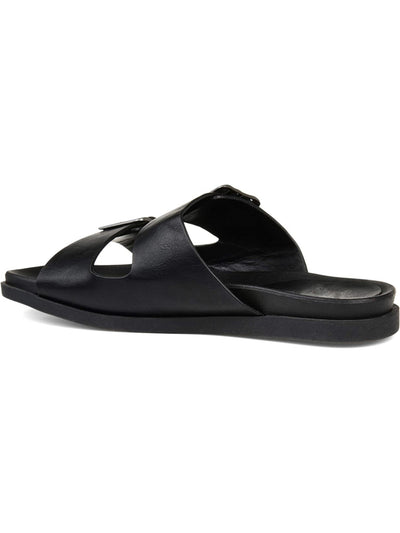 JOURNEE COLLECTION Womens Black 0.5" Platform Comfort Whitley Round Toe Platform Buckle Slide Sandals Shoes 8 M