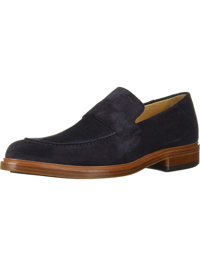 VINCE. Mens Navy Comfort Barry Round Toe Block Heel Slip On Leather Loafers Shoes 9 M