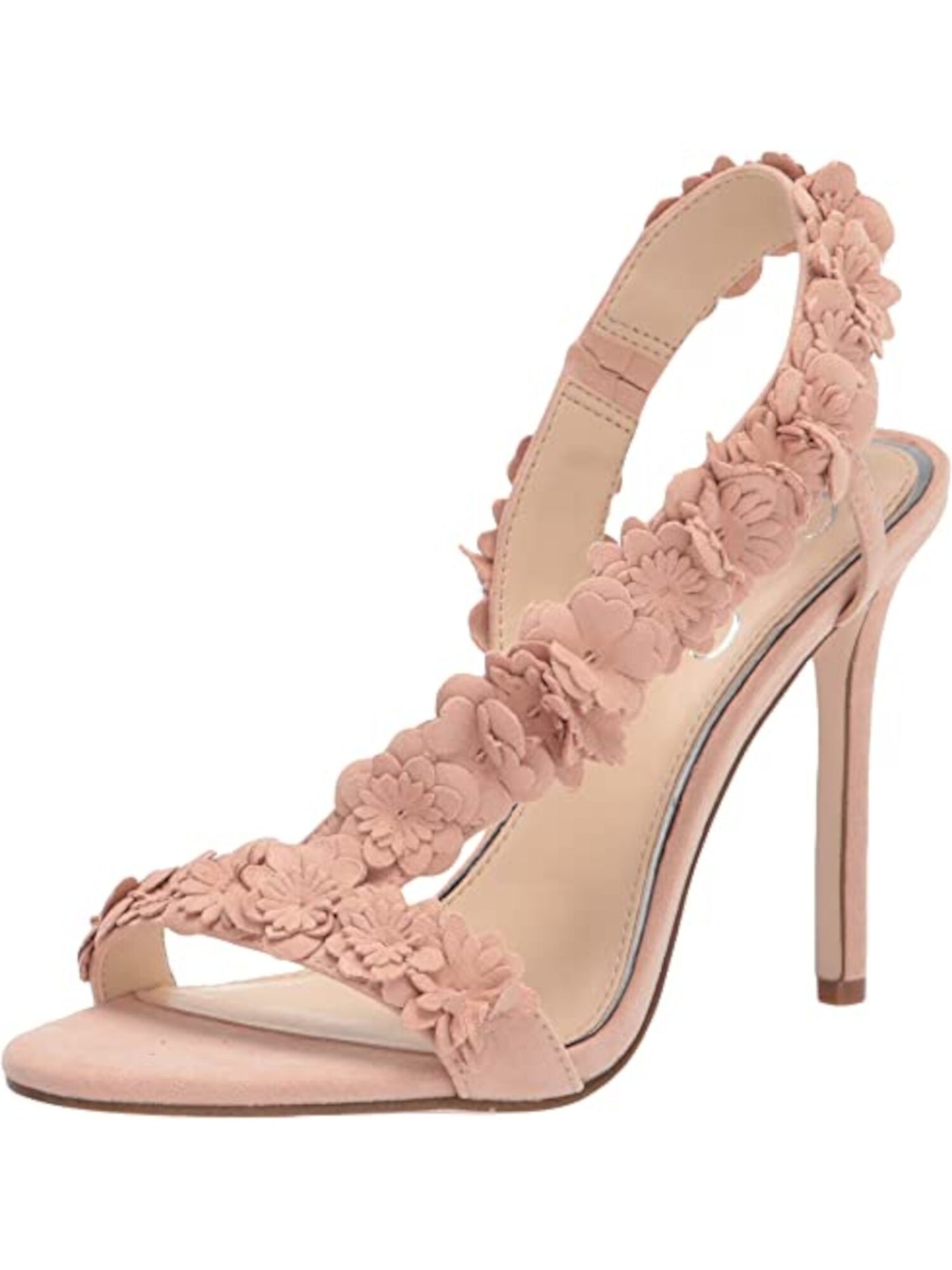 JESSICA SIMPSON Womens Pink Floral Goring Asymmetrical Padded Jessin Almond Toe Stiletto Slip On Dress Sandals Shoes 6.5 M
