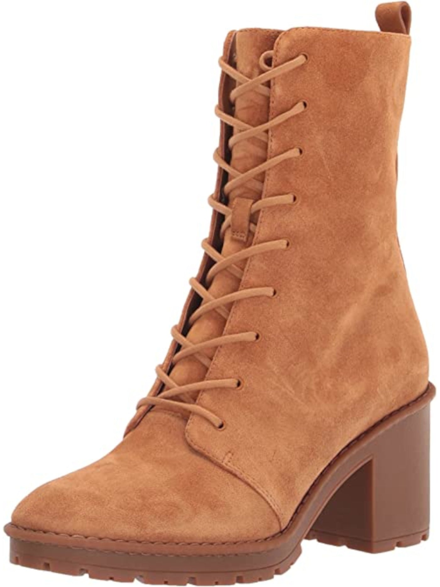 VINCE. Womens Brown Lace Up Water Resistant Comfort Henderson Almond Toe Block Heel Zip-Up Suede Dress Boots 8.5 M