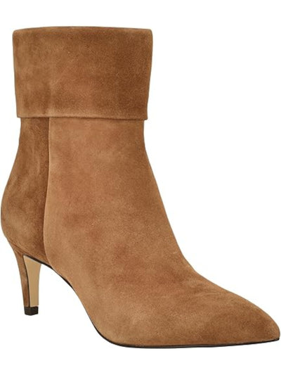 CALVIN KLEIN Womens Brown Fold Over Cuff Padded Genteel Pointed Toe Stiletto Zip-Up Leather Dress Boots 6 M