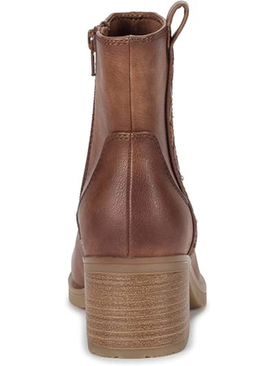 BARETRAPS Womens Brown Accent Stripe Side Pull-Tab Padded Covina Almond Toe Block Heel Zip-Up Booties 5 M