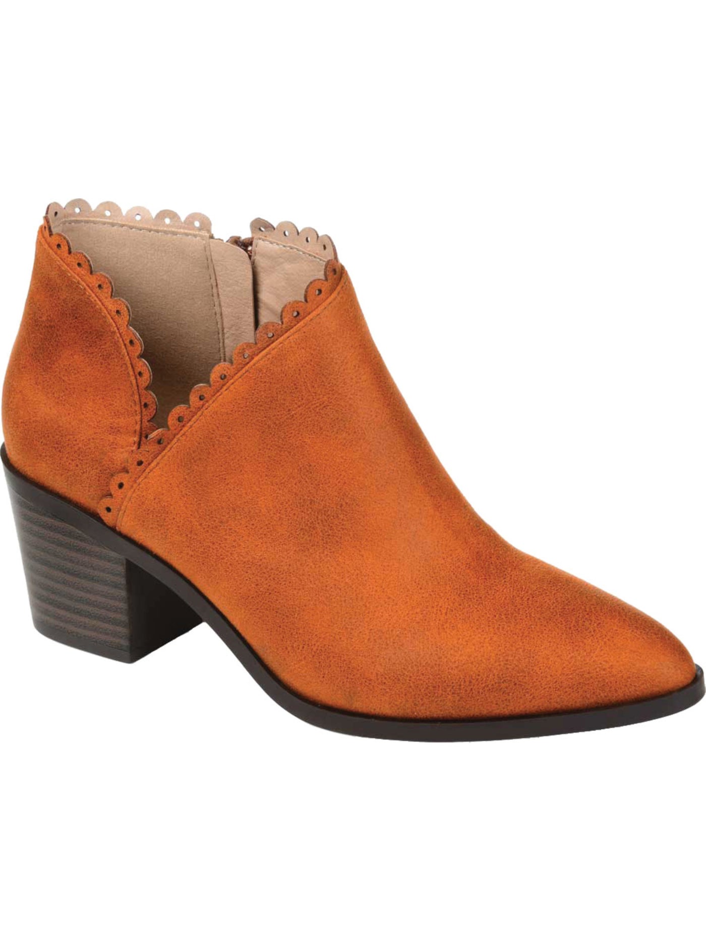 JOURNEE COLLECTION Womens Orange Side-Slit Tessa Almond Toe Block Heel Zip-Up Booties 9