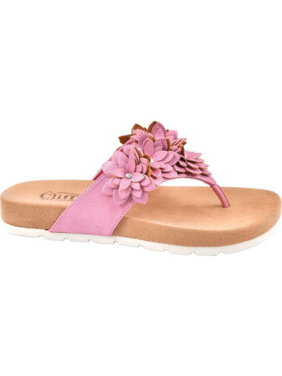 CLIFFS BY WHITE MOUNTAIN Womens Pink Sporty Floral Design Comfort Terris Round Toe Wedge Slip On Thong Sandals 9.5 M