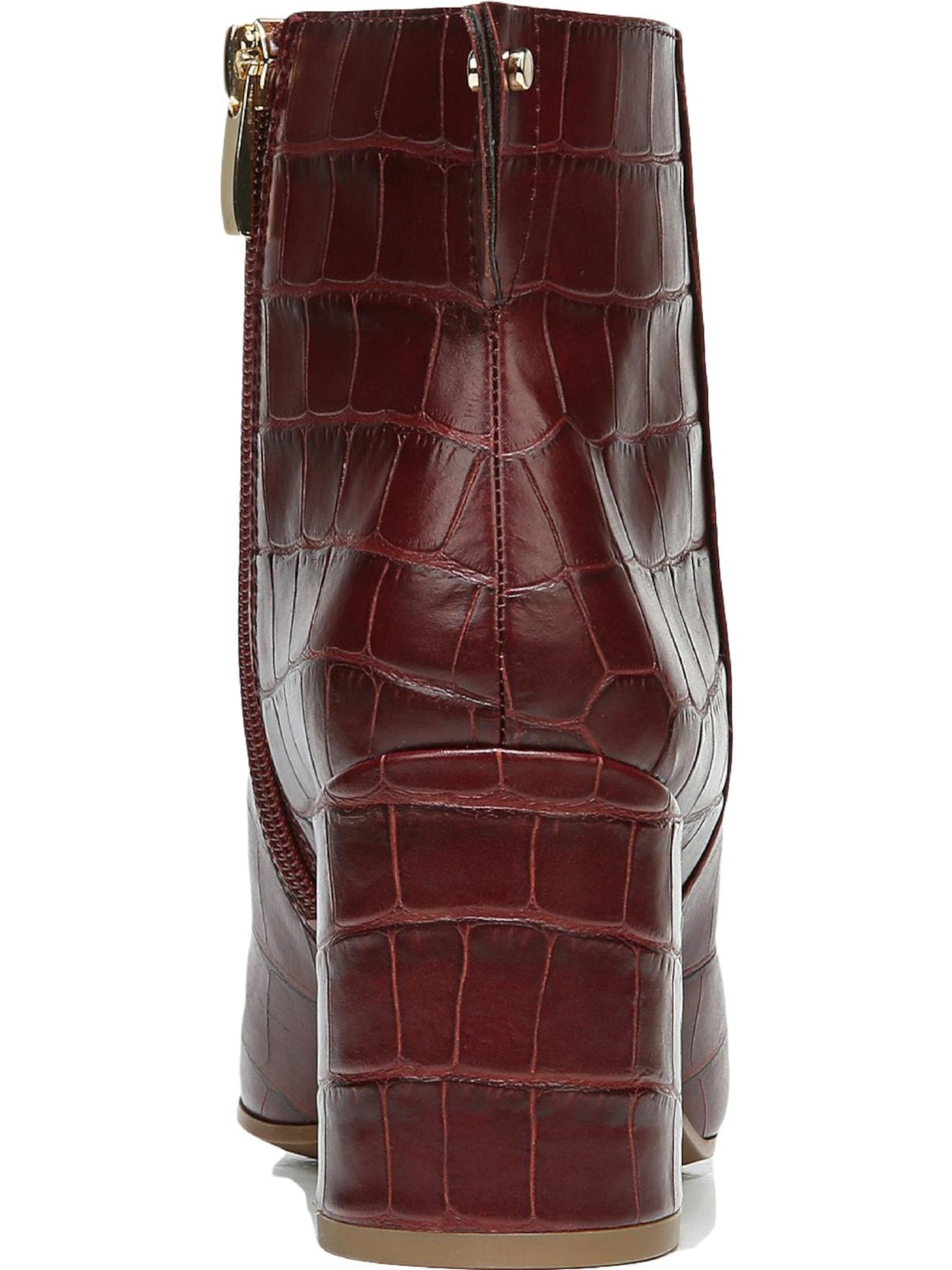 FRANCO SARTO Womens Maroon Crocodile Padded Studded Tina Square Toe Block Heel Zip-Up Leather Booties 8 M