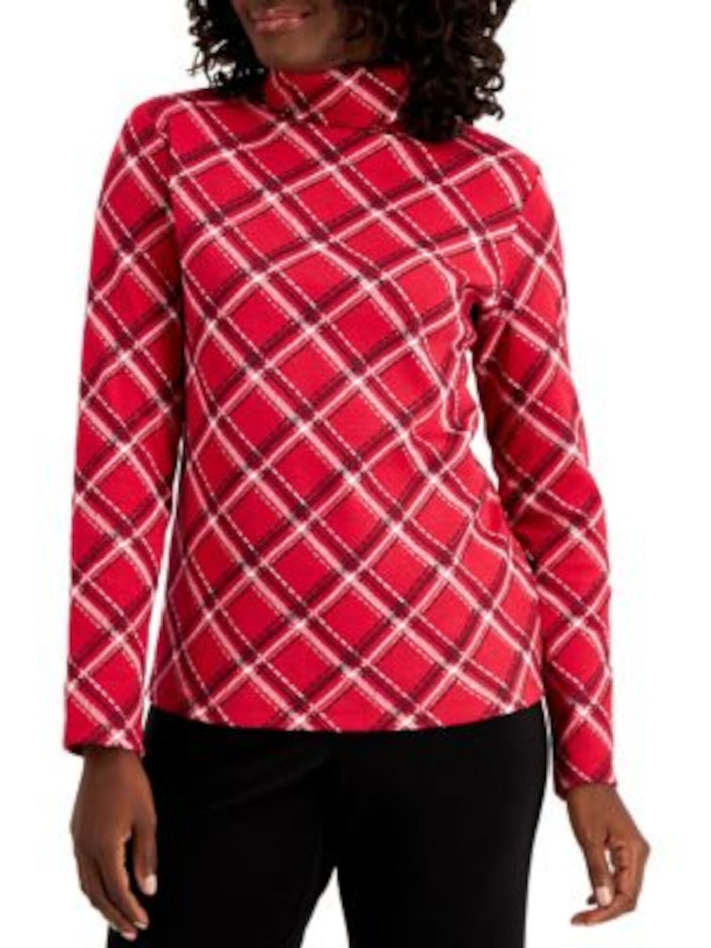 KAREN SCOTT Womens Red Plaid Long Sleeve Turtle Neck Top S