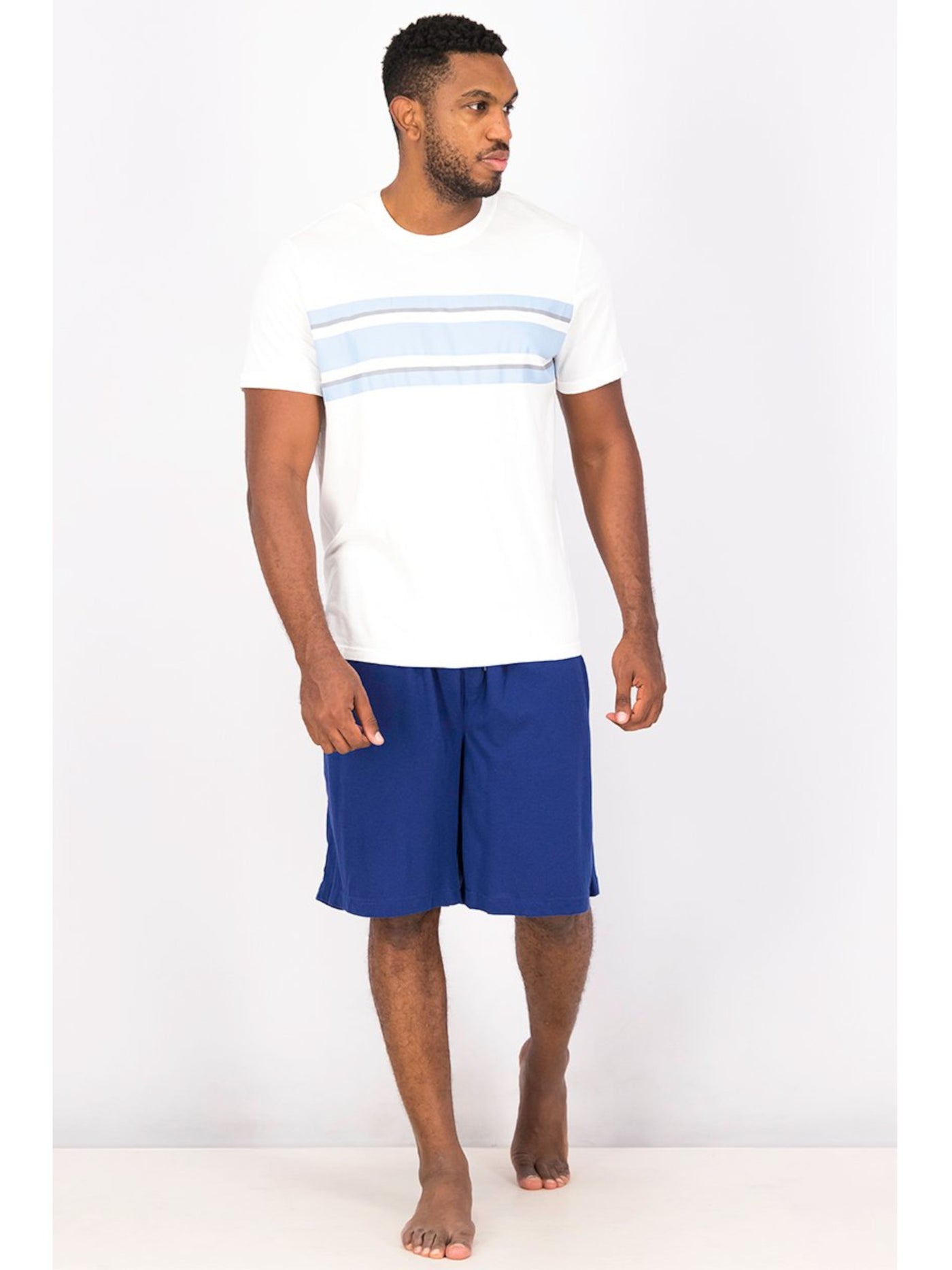 CLUBROOM Mens White Color Block Drawstring Short Sleeve T-Shirt Top Shorts Pants Pajamas N/A L