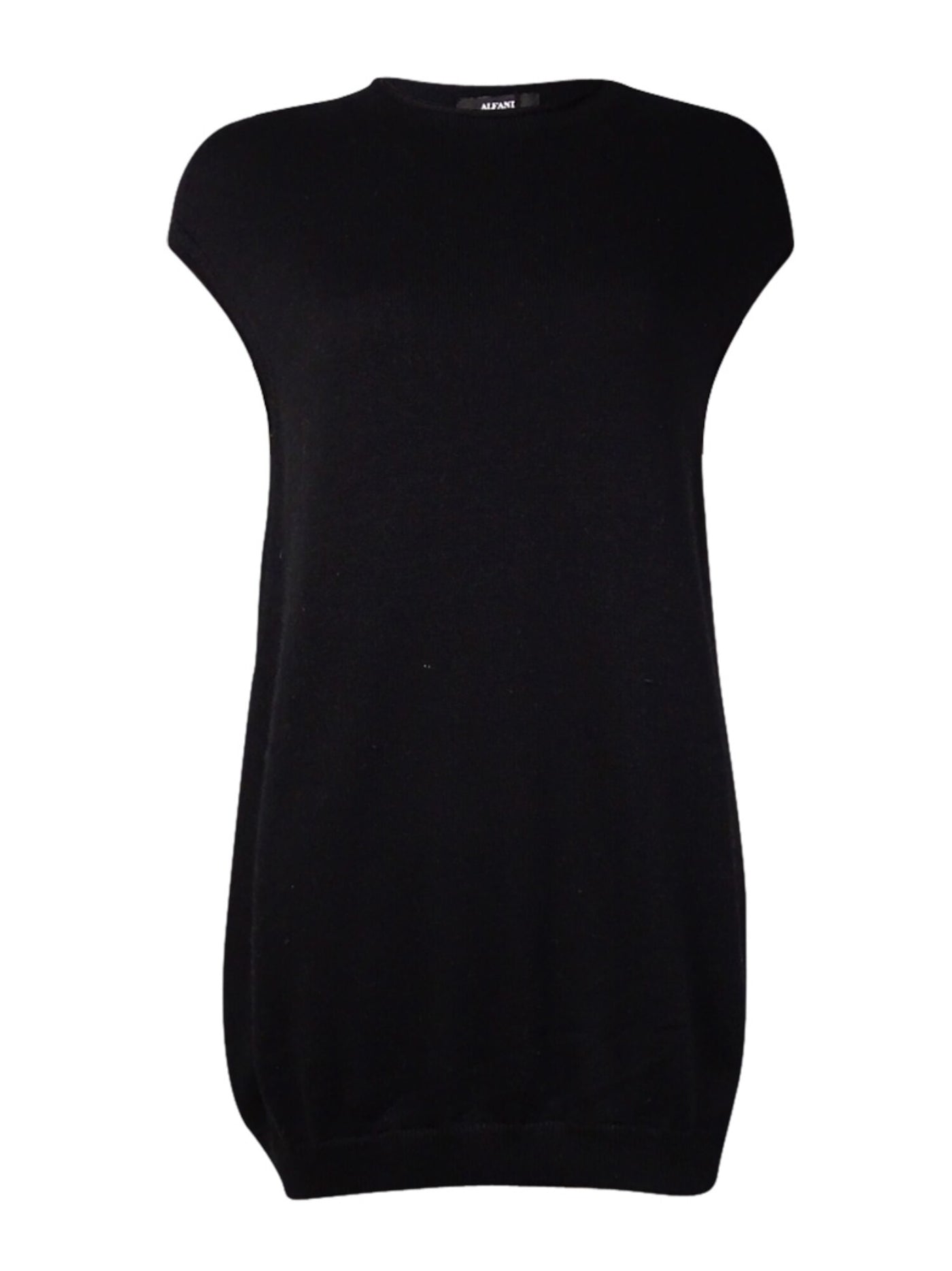 ALFANI Womens Black Textured Ribbed Cap Sleeve Jewel Neck Evening Tunic Sweater S