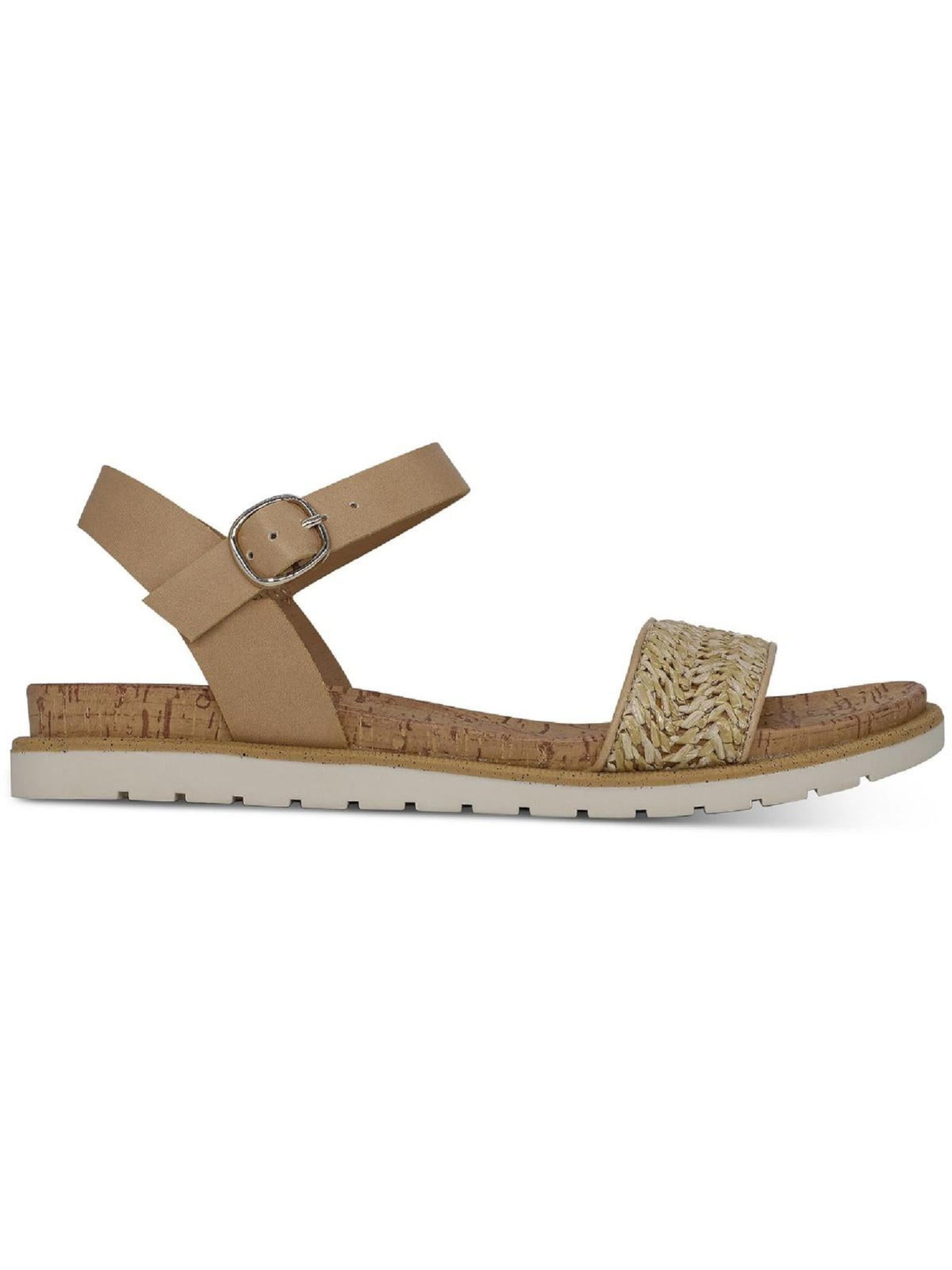 SUN STONE Womens Natural Beige Mixed Media Cushioned Slip Resistant Ankle Strap Mattie Round Toe Wedge Buckle Slingback Sandal 11 M