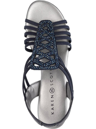 KAREN SCOTT Womens Navy Strappy Embellished Eliya Round Toe Block Heel Slip On Slingback Sandal 9.5 M
