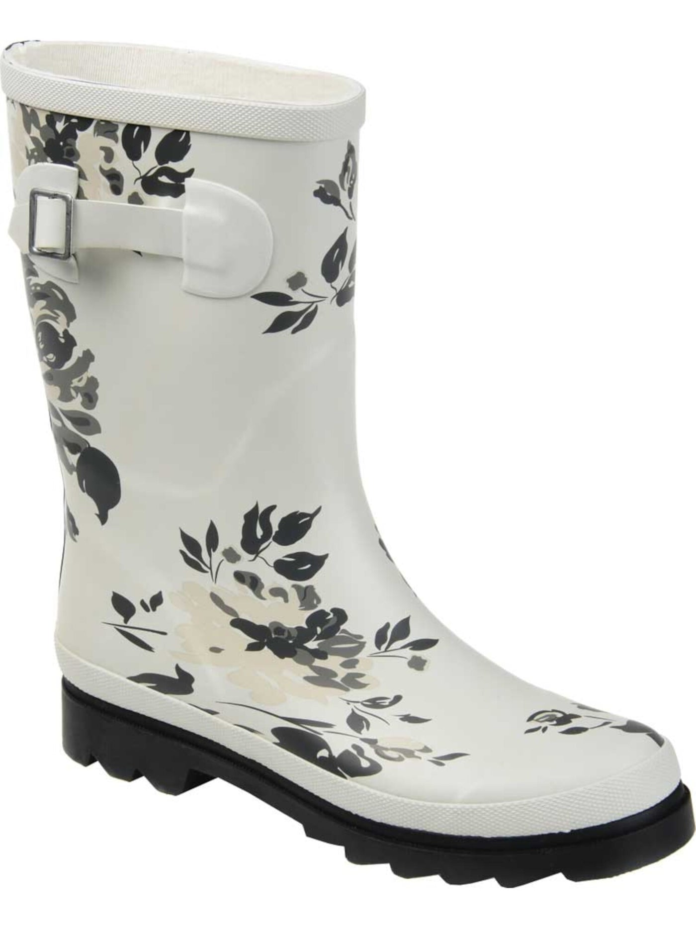 JOURNEE COLLECTION Womens Ivory Water Resistant Buckle Accent Seattle Round Toe Block Heel Rain Boots 8 M