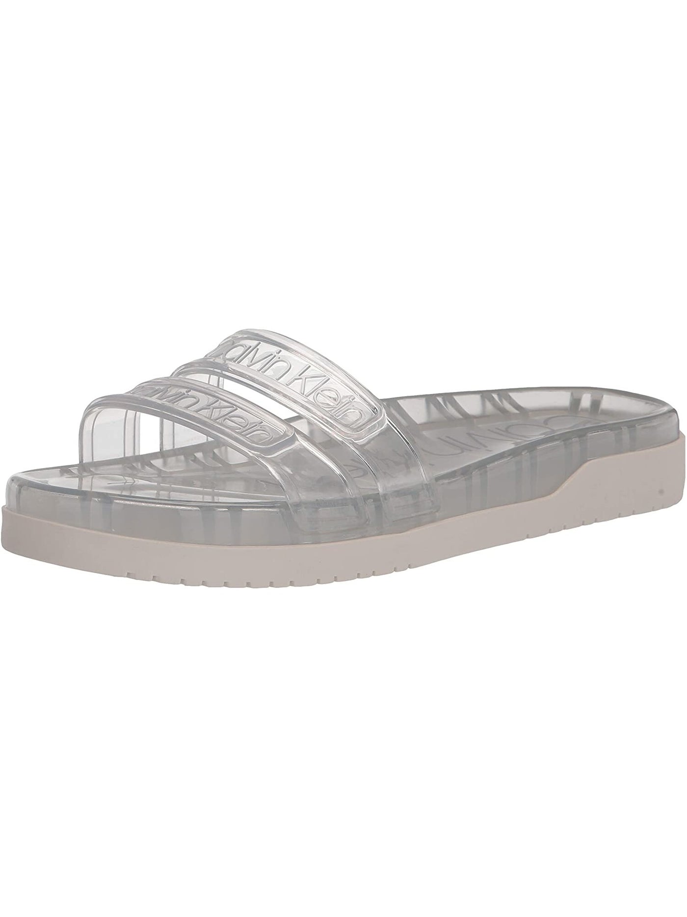 CALVIN KLEIN Womens White Logo Strappy Tobi Round Toe Platform Slip On Slide Sandals Shoes 5 M