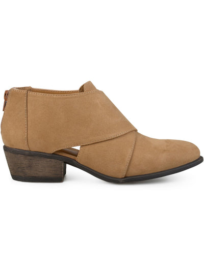 JOURNEE COLLECTION Womens Tan Beige Cushioned Avryl Almond Toe Block Heel Zip-Up Booties 7