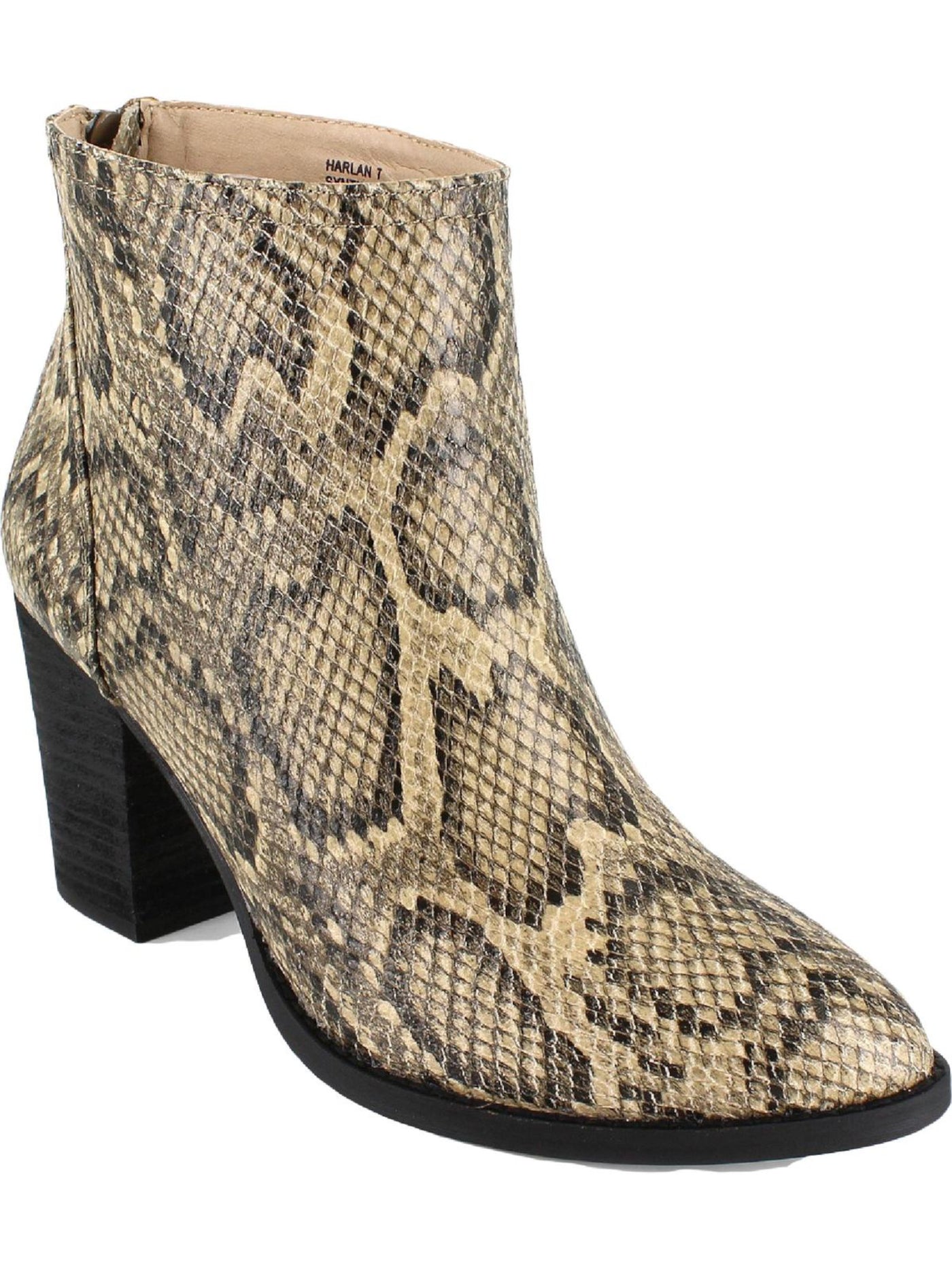 ZIGI SOHO Womens Beige Snake Skin Harlan Almond Toe Block Heel Zip-Up Boots Shoes 8.5 M