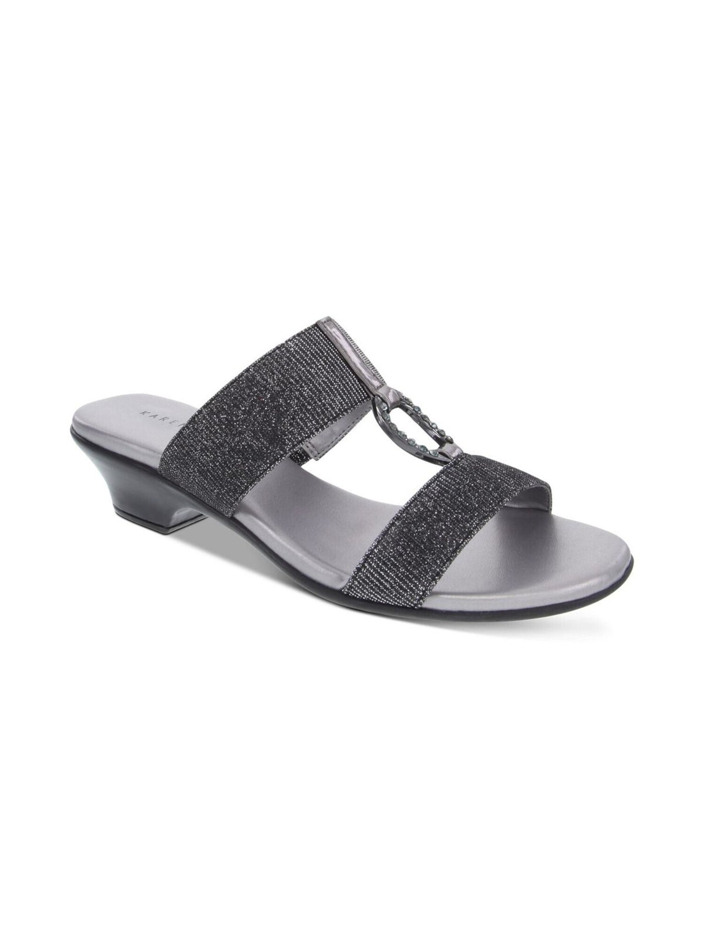 KAREN SCOTT Womens Gray Ring Hardware Studded Metallic Eanna Round Toe Block Heel Slip On Sandals 11 W