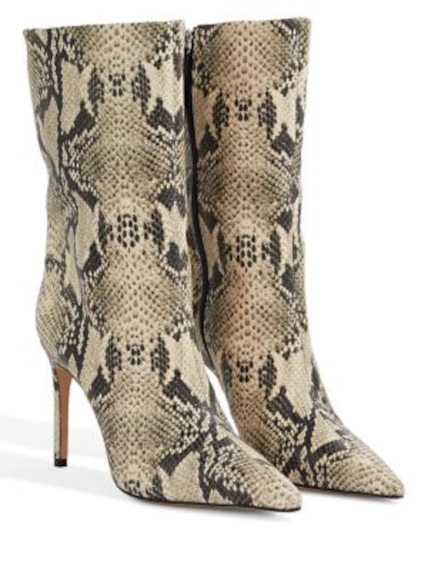 SCHUTZ Womens Beige Python Padded Mary Pointed Toe Stiletto Zip-Up Leather Heeled Boots 6 B