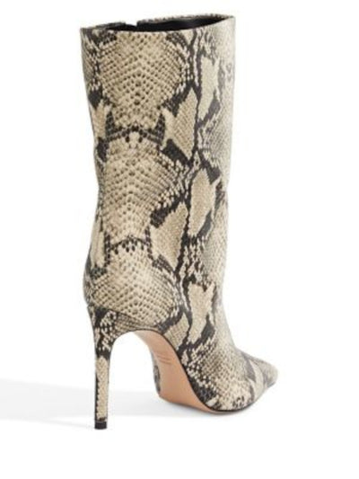 SCHUTZ Womens Beige Python Padded Mary Pointed Toe Stiletto Zip-Up Leather Heeled Boots 6 B