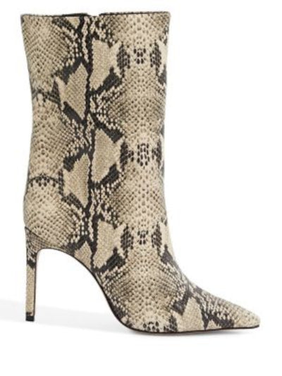 SCHUTZ Womens Beige Python Padded Mary Pointed Toe Stiletto Zip-Up Leather Heeled Boots 6 B