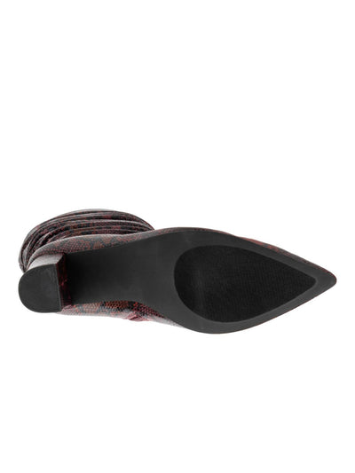 NEW YORK & CO Womens Burgundy Animal Print Comfort Earla Pointed Toe Block Heel Zip-Up Dress Slouch Boot