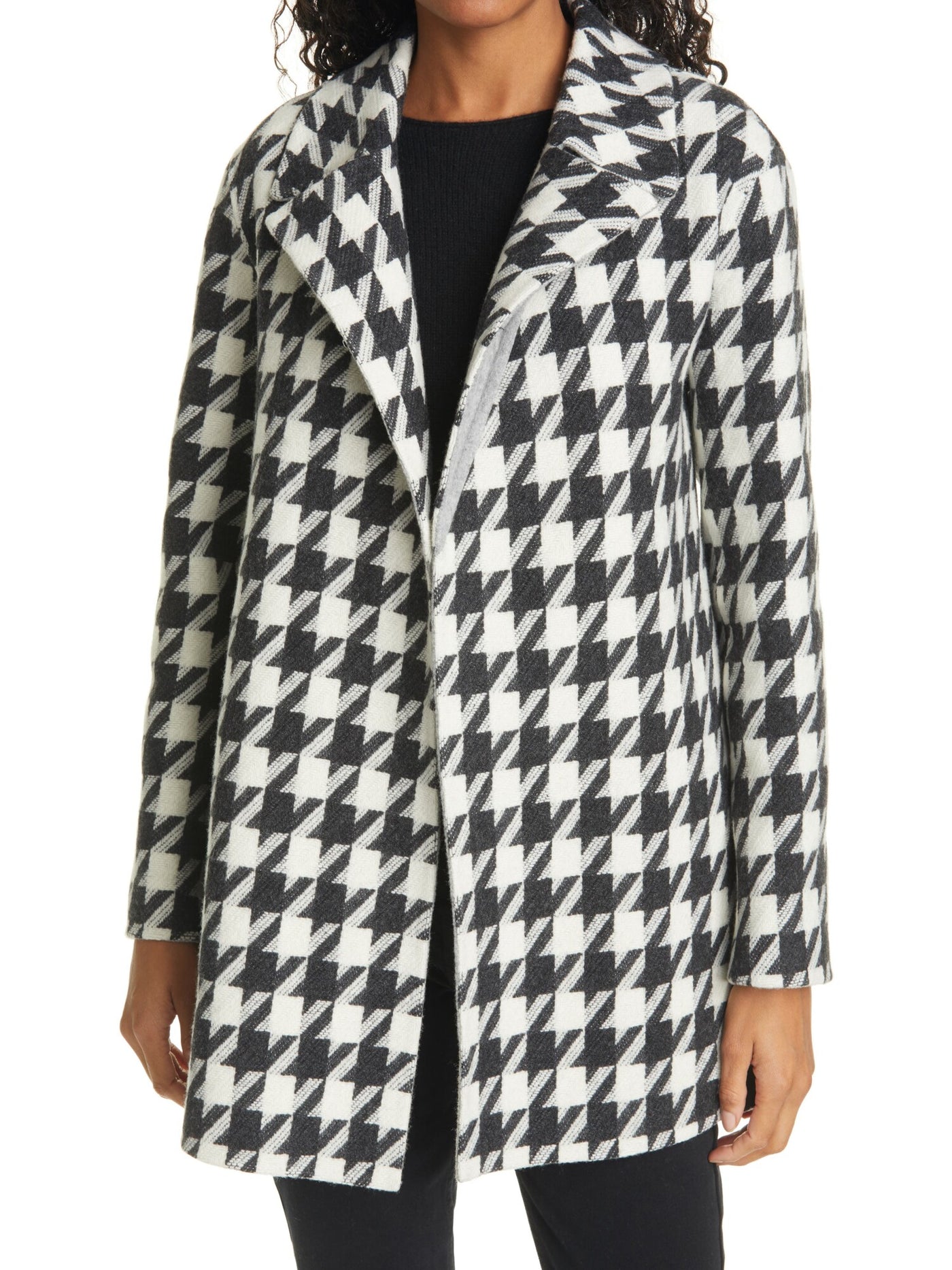 THEORY Womens Black Wool Blend Belted Pocketed Houndstooth Wrap Jacket L