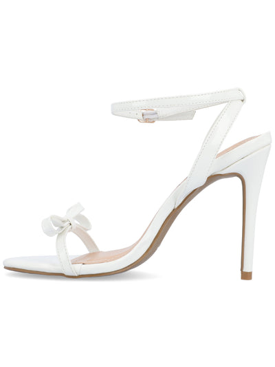 JOURNEE COLLECTION Womens White Cushioned Ankle Strap Bow Accent Elvina Open Toe Stiletto Buckle Dress Heeled Sandal 10 M