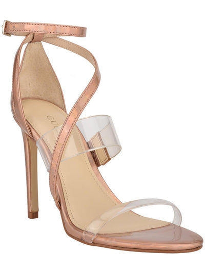 GUESS Womens Pink Padded Transparent Strappy Iridescent Adjustable Strap Ankle Strap Felecia Almond Toe Stiletto Buckle Heeled Sandal 7.5 M